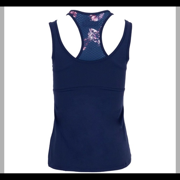Lija Women's Racer Tennis Tank in Mystic Navy/Flowers size XL - Picture 5 of 6